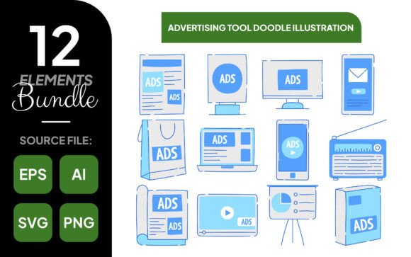 Creative Branding with Advertising Tool Doodle Illustrations