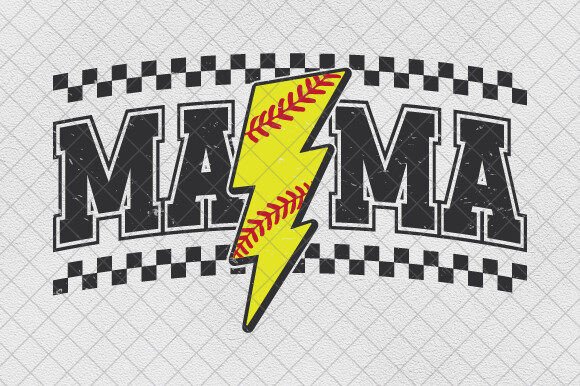 Retro Checkered Lightning Softball Mama: Game Day SVG Design